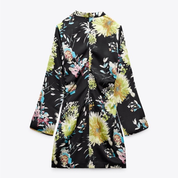 ZARA GATHERED PRINTED DRESS MULTICOLORED SIZE XS NWT - Picture 2 of 8